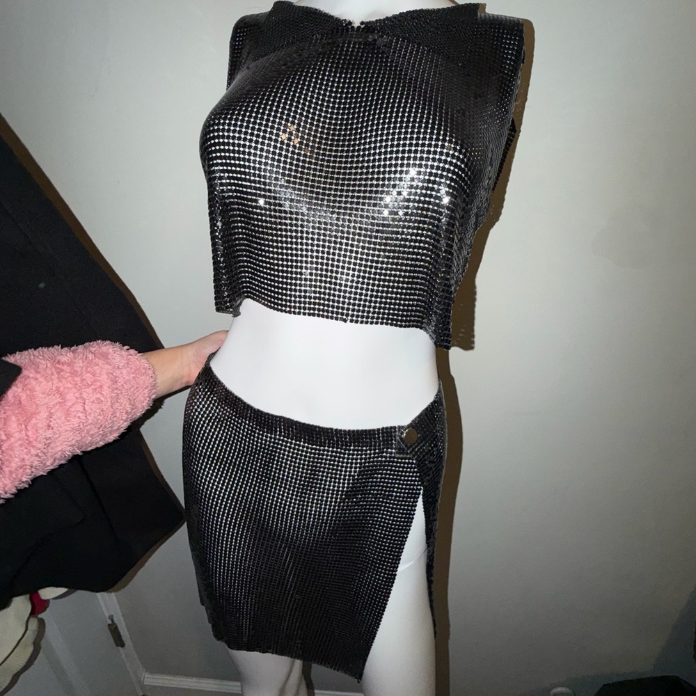 White Fox Boutique Black Sequin Skirt Set